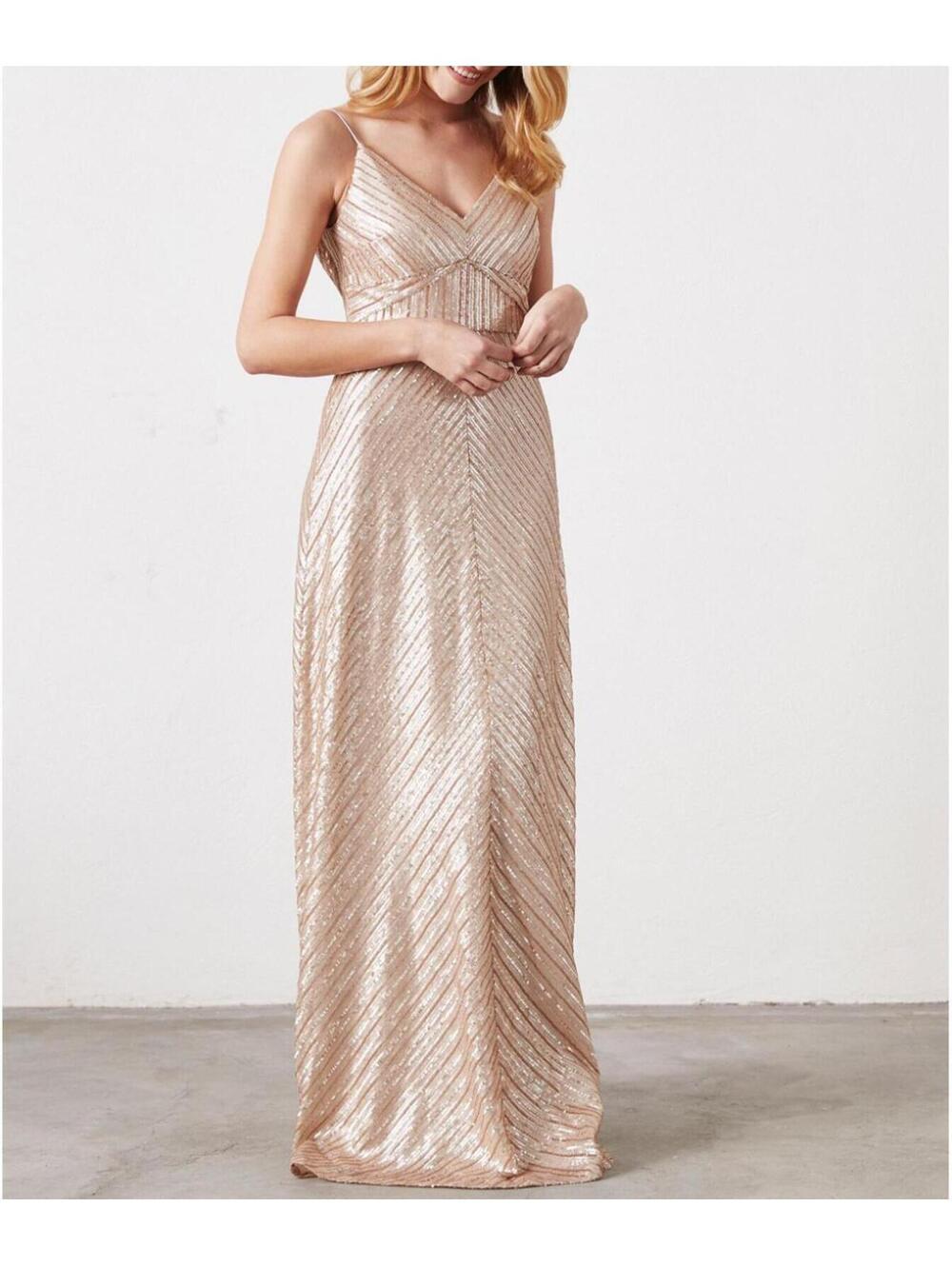 2821 Weddington Way by Adrianna Papell sequin gown cowl Low back GOLD size 6